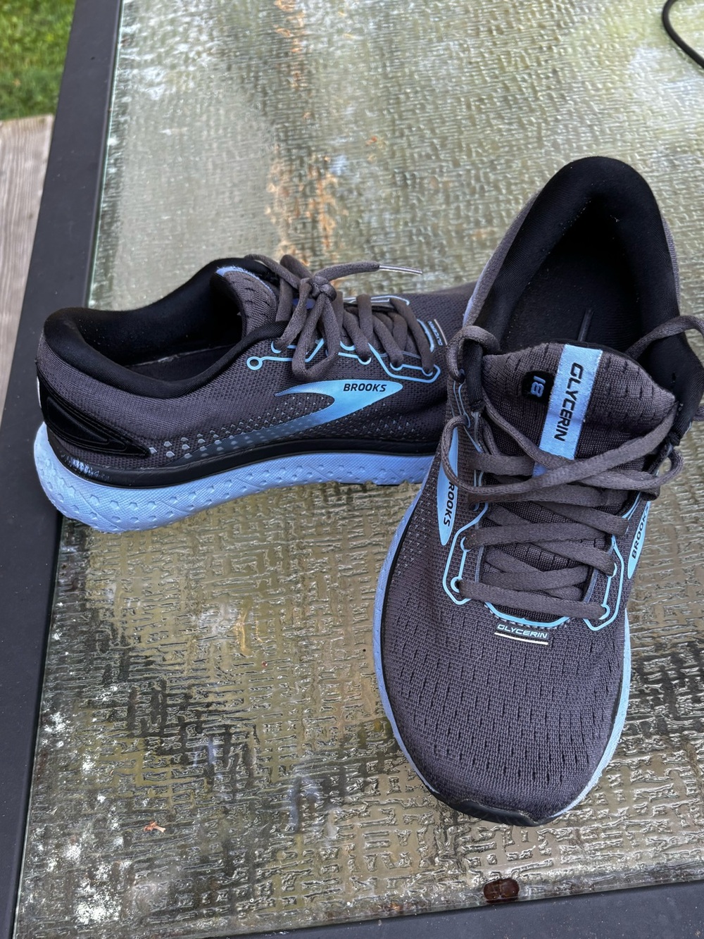Women’s Brooks Glycerin 18 Running Shoes size 8 black cornflower blue Athletic
